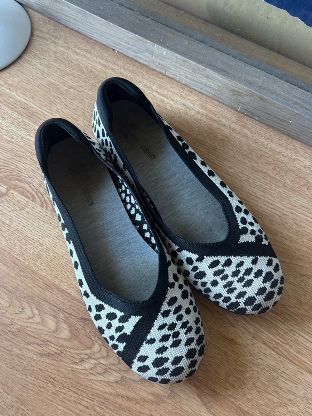 Clarks Black & Cream Leopard Knit Ballet Flats